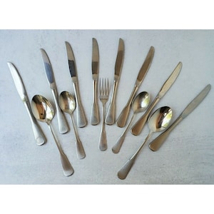 Vintage Minute Man / Colonial Boston Satin Stainless Flatware ONEIDA 13pc Spoons Knives, vintage knives, vintage spoons, vintage forks
