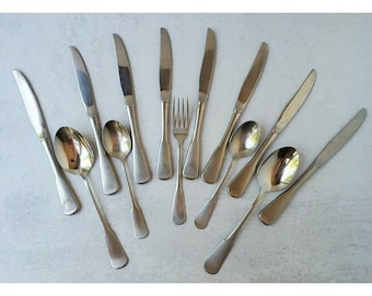 Vintage Minute Man / Colonial Boston Satin Stainless Flatware ONEIDA 13pc Spoons Knives, vintage knives, vintage spoons, vintage forks