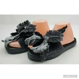 Vintage Cecelia New York Willow Slide Sandal sz 7 Gray Denim Velvet Oversized Flower, Y2K, Vintage Shoes