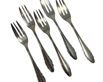 5 vintage gebaksvorken Henckles Solingen Zwillingswerk verzilverd, vintage bestek, vintage zilverwerk, Nicht Rostend