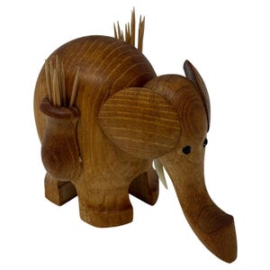 Vintage MCM Elephant Toothpick Holder, Wood, Bar Cart Pick Holder, Appetizers, Cocktails, Charcuterie Boards (D)