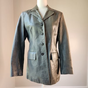 Y2K Pelle Studio Wilson's Women's Vintage SILVER Mid Length Leather Jacket Small - Medium, Worn Leather Jacket, Faded Leather Jacket