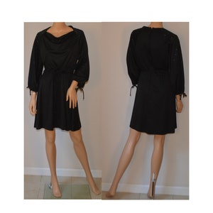 Vintage Dress Black Dress LBD Party Dress Vintage 70s Dress 80s Dress Plain Sequin Cocktail Evening Wear To Work Secretary Mini Dress S