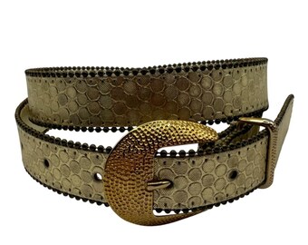 Vintage Cachè Leather Belt with Fabric Covering Vintage Caché Fashion Belt Bling Buckle Brow/Gold Leather  main image 4