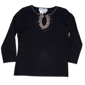 Vintage 90s Small Medium Sweater Black Sequin Silk Blend, Glamorous, Glam, New Old Stock, New Vintage, Retro, 80s, 1990s