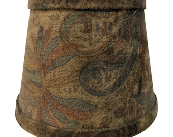 Vintage Empire Lamp Shade Velvet Flock Paisley Tan Brown Teal 5.5"T Clip On