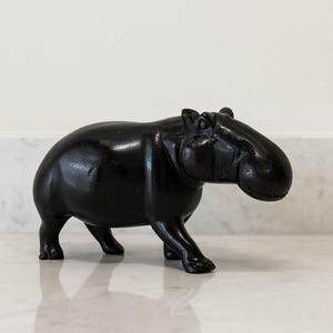 Vintage Ironwood Hippo Figurine, 8&quot; L Hand Carved Wood Sculpture, House Hippo Decor, Hippopotamus, African Animal Art, Rustic Safari