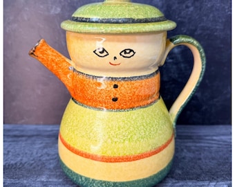 Tetera Italica Ars Vintage de cerámica pintada a mano con rayas, fabricada en Italia, de 8 pulgadas de diámetro. Diseño caprichoso.