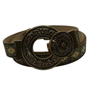 Vintage Chicos Slide Adjustable Belt With Hook Buckle Jacquard Fabric Exterior 4203 Medium Large