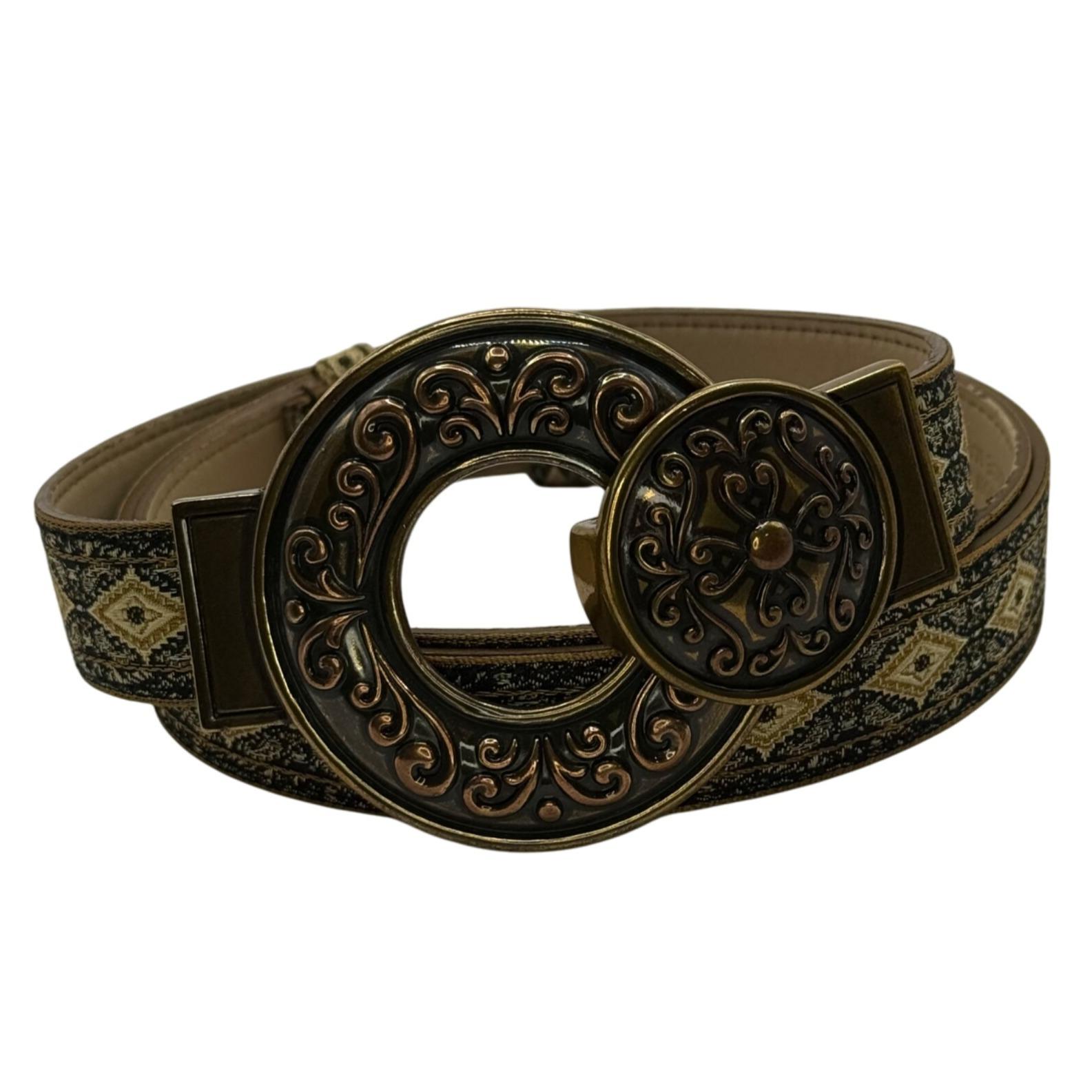 Chico’s Genuine Leather Belt M/L Made in Canada Boho Western Statement Buckle ROPE ENGRAVED WESTERN BUCKLE LEATHER BELT | Lucky Brand main image 3