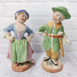 Set Vintage Kolonialstil Mann & Frau Bisque Porzellanfiguren Romantische besetzte Japan Statue Figuren Kolonialstil, vintage japan figurine