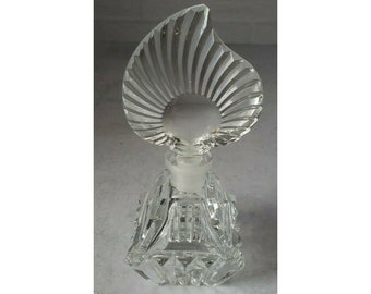 Vintage Clear Cut Crystal Peacock Feather Capped Vanity Perfume Bottle Refillable, Vintage Perfume, Bottle, Vintage Vanity,