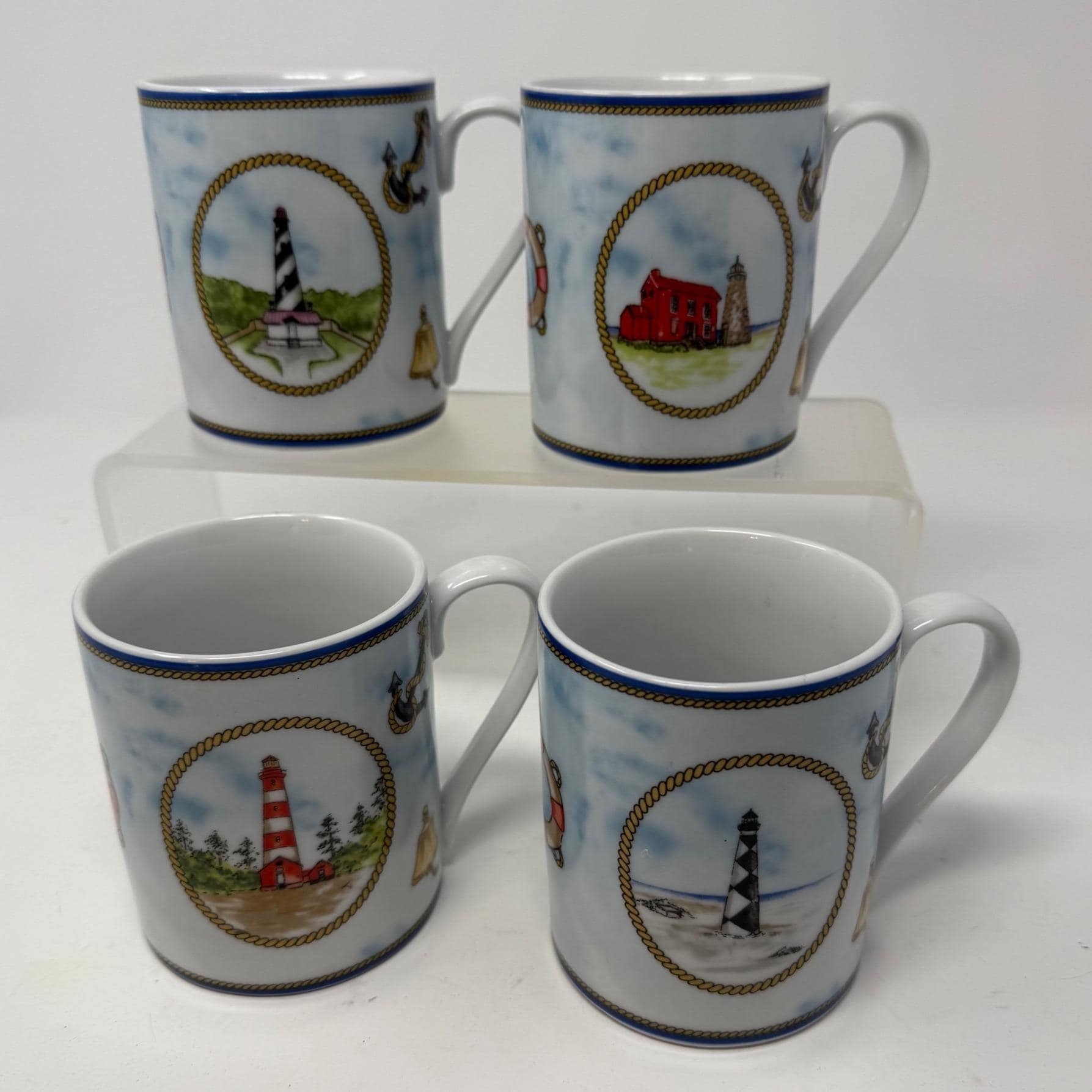 Lighthouse Coffee Mugs Set of 4 Porcelain American Atelier Signals 5139 Tea  Cups Anchor's Away Coastal Nautical Dishwasher Microwave Safe - Etsy