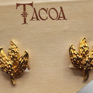 Vintage Tacoa Gold Ton Geschnitzte Strukturierte Blatt Ohrclips, Ohrclips, Ohrclips, Vintage Ohrringe, Statement Ohrringe, 80er Schmuck