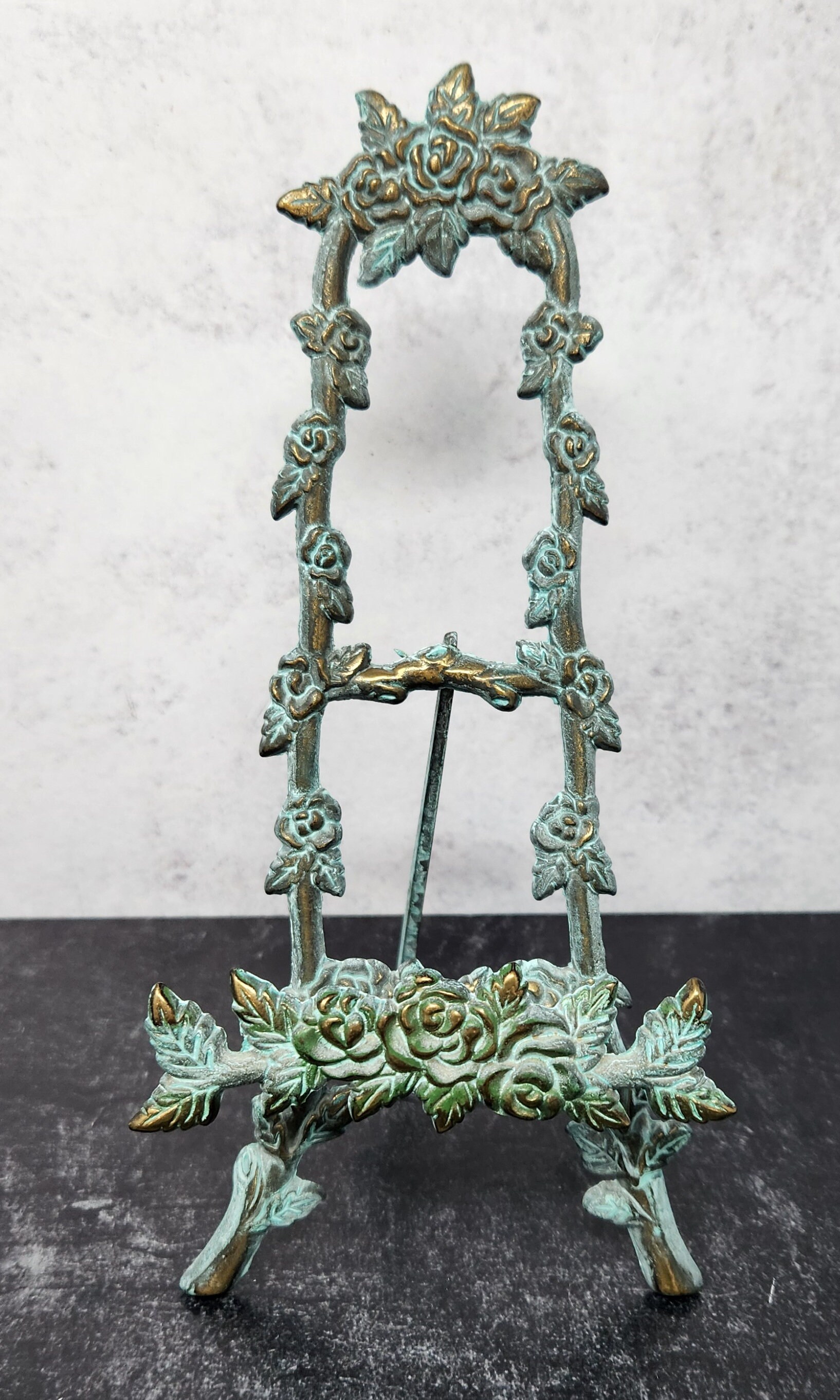 Vintage Set Turquoise Blue Brass Sphere Stands Photo Holder