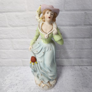 Vintage Victorian Woman Bisque Porcelain Figurine Romantic Maruyama Occupied Japan Statue Fancy Renaissance Lady Figure Colonial