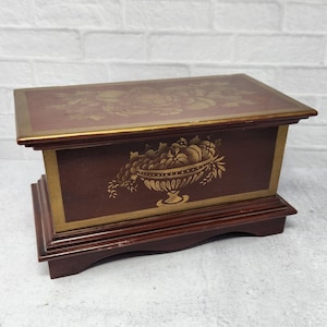 Beautiful Vintage Wood Gold Stenciled Jewelry or Keepsake Box
