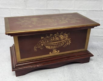 Beautiful Vintage Wood Gold Stenciled Jewelry or Keepsake Box