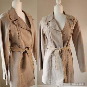 Vintage 90s Wet Seal Tan Suede Belted Jacket Mid Length - Medium Large - Boho, Hippie, Vintage Jacket, Vintage Leather
