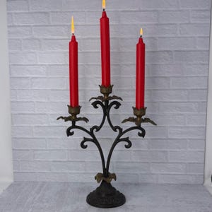 Vintage Ornate Wrought Iron and Brass 3 Arm Candelabra Candle Holder 12" tall, Candelabra Antique Brass, 19th Century, Ornate Brass