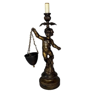 Antique table lamp | Standing cherub | late 19th century, Vintage Cast Metal Brass Cherub Angel Sculpture Display Table Lamp 18” Tall