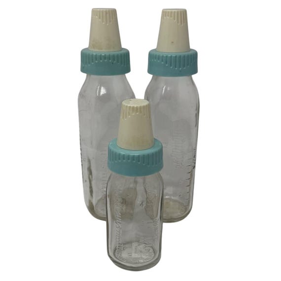 Vintage 1950s Nursmatic Duraglass Glass Baby Bottles Lot of 3, Two