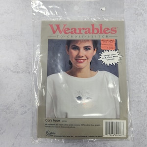 Vintage Wearables Cross Stitch Kit Pattern Sealed New Cat&#39;s Face 60266