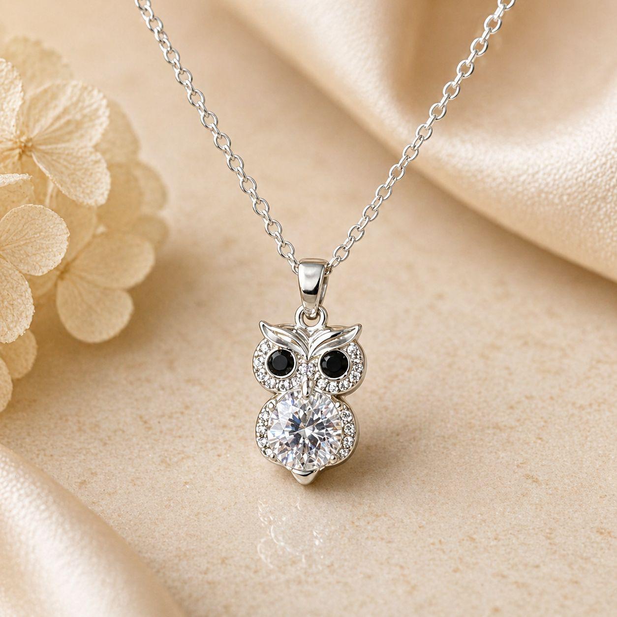 Vintage Owl Necklace Made with Swarovski Crystal Sterling Silver Overlay Y2K