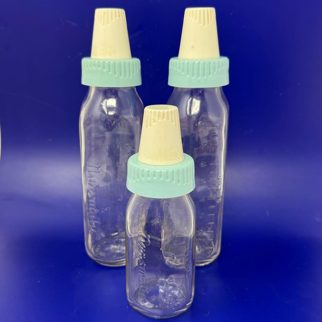 Vintage 1950s Nursmatic Duraglass Glass Baby Bottles Lot of 3, Two