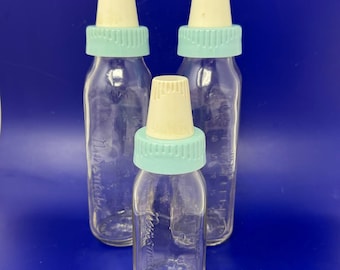 Vintage 1950s Nursmatic Duraglass Glass Baby Bottles Lot of 3, Two