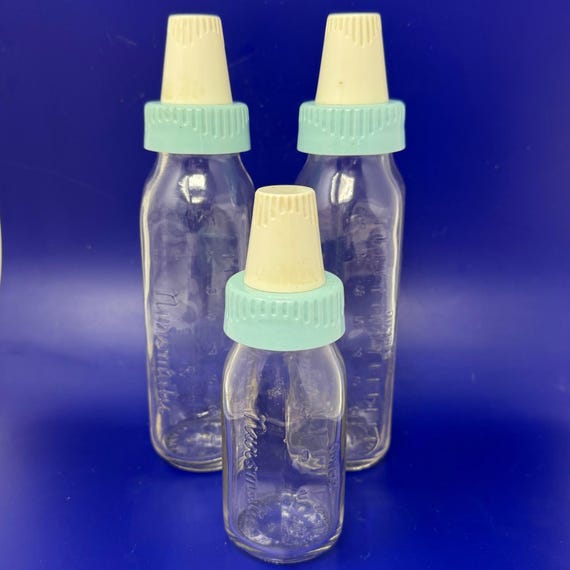 Vintage 1950s Nursmatic Duraglass Glass Baby Bottles Lot of 3, Two