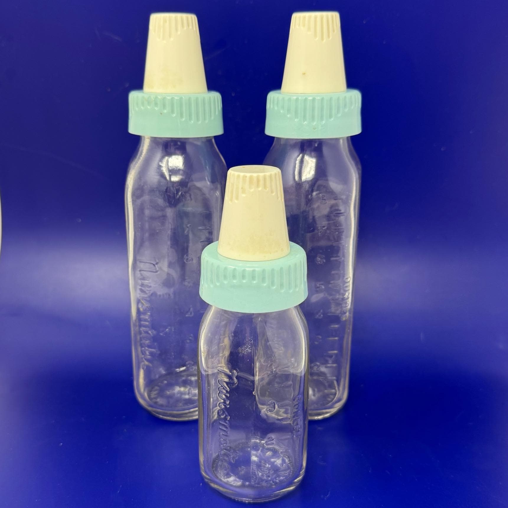 Vintage 1950s Nursmatic Duraglass Glass Baby Bottles Lot of 3, Two