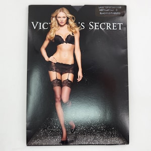 Vintage Victoria&#39;s Secret Lace Top Thigh High Stockings Black Sz B Discontinued Rare Sexy
