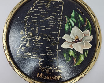 Vassoio da portata vintage Mid-Century BarWare Mississippi Map Magnolia Nero e Oro, Vintage, Bar, Bicchieri, Bicchieri Vintage