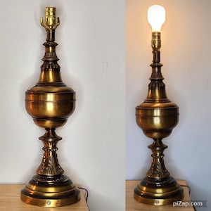 Mid Century Large Brass Trophy Urn Table Lamp Ornate Neoclassical, Hollywood Regency, vintage, lamp, table lamp, vintage lamp, brass lamps
