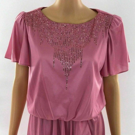 Vintage 70s 80s Jenny Pink Mauve Disco Dress 12 M… - image 4