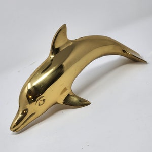 Vintage Solid Brass Dolphin 8.5&#39; long Statue Figurine, Jumping Brass Dolphin, Dolphins, Ocean, Beach, Fish, Nautical, Coastal