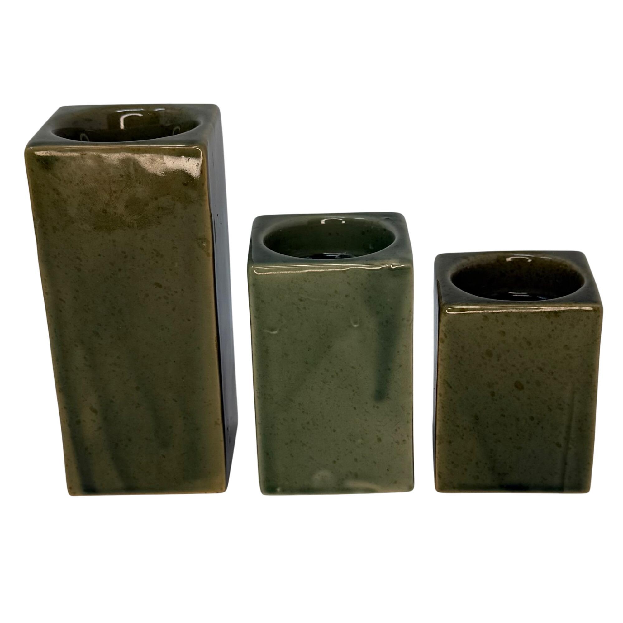 3 Pc. Leaf Candle Holder Set | MCM Handmade Ceramic Candleholder  display picture 1