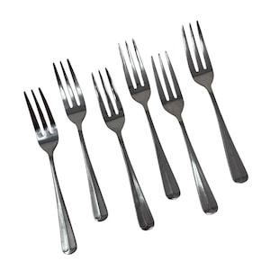 6 Vintage Salad Forks Oyster Bay Barclay Geneve Stainless Steel Flatware, vintage flatware, vintage tableware, vintage forks