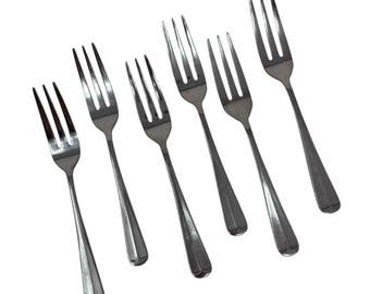 6 Vintage Salad Forks Oyster Bay Barclay Geneve Stainless Steel Flatware, vintage flatware, vintage tableware, vintage forks