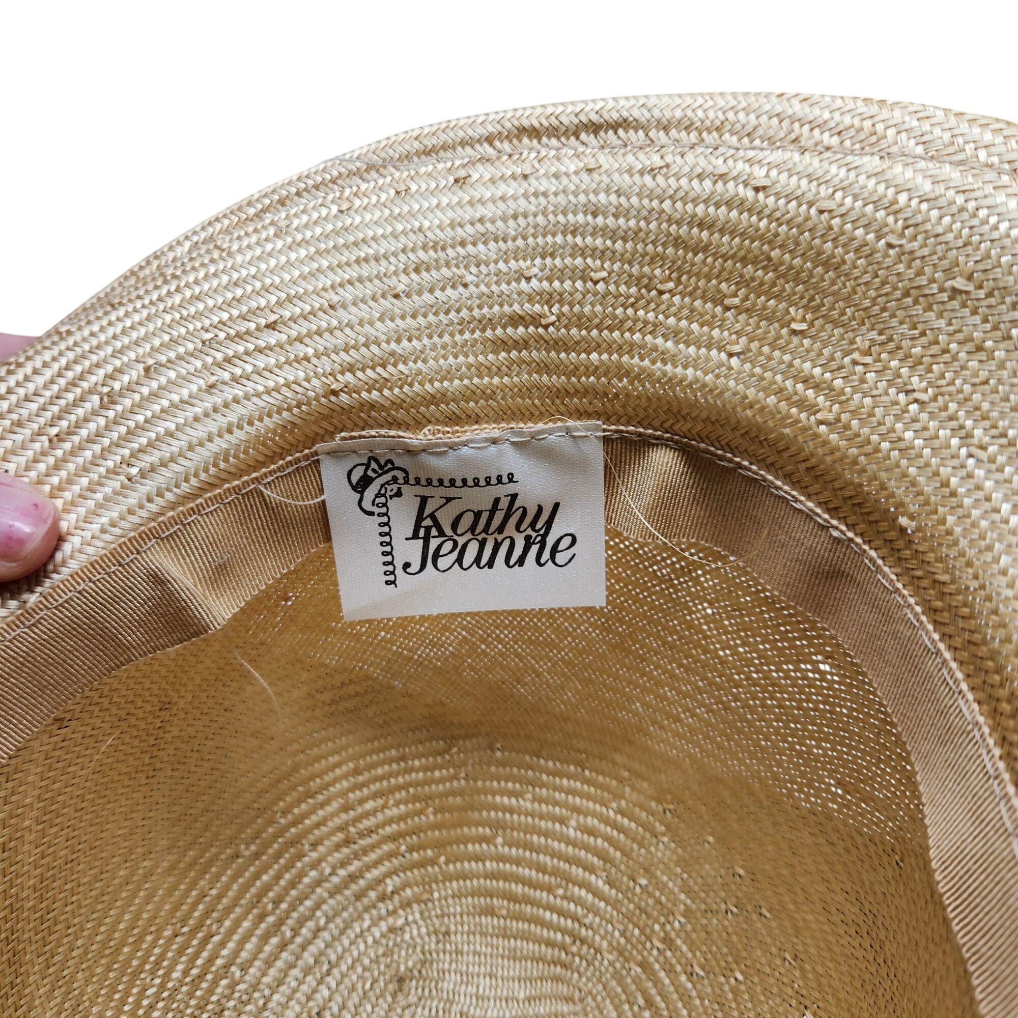 Vintage Kathy Jeanne Womens Straw Boater Hat Embroidered 