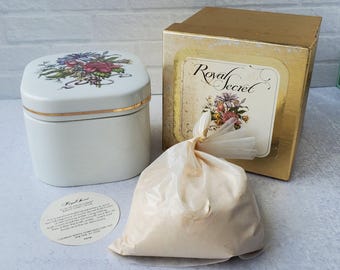 Polvos de baño de porcelana Royal Secret vintage de Germaine Monteil, diseño "Jardín de las Delicias", 177 ml (6.5 oz), set de regalo coleccionable de los años 80