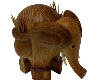 Vintage MCM Elephant Toothpick Holder, Wood, Bar Cart Pick Holder, Appetizers, Cocktails, Charcuterie Boards (C)