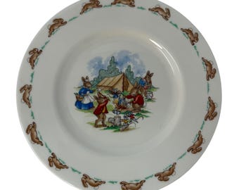 Royal Doulton Vintage Bunnykins Engels porseleinen kinderbord CAMP SITE, bunnykins-servies, vintage bunnykins