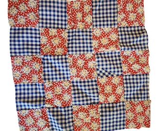 1930s 40s Hand Sewn Patchwork Quilt Top Small Square Vintage Doll Blanket Piece