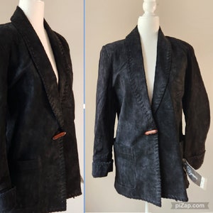 Vintage 90s Cedars Black Suede Jacket Blazer - XS Small - Tailored Fit, Fitted, Boho, Hippie, Vintage Jacket, Vintage Leather, New Old Stock