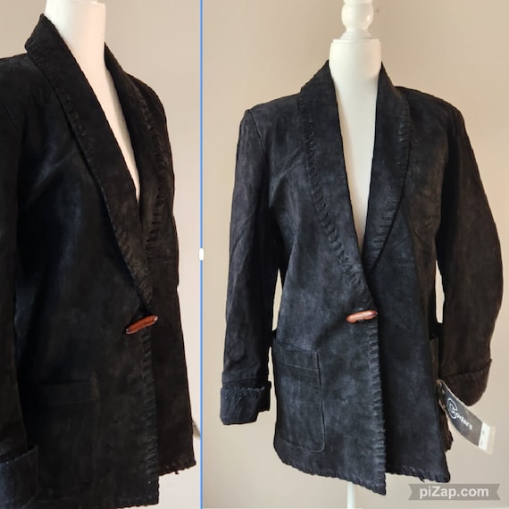 Vintage 90s Cedars Black Suede Jacket Blazer - XS… - image 1