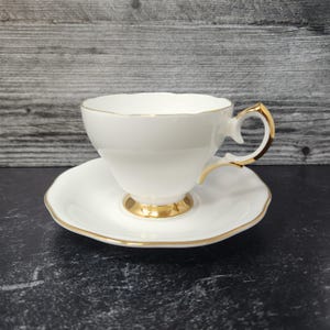 Vintage Footed Cup & Saucer Set Queen Anne White Gold 5110 Collectible Tea Set, Teacup, Tea Party, GrandmaCore, English, England