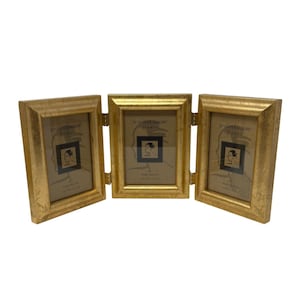 Vintage Hinged Photo Frame JENNIFER MOORE Gold Triple Three 4x6 Picture Frame, Vintage Photo Frame, Portraits Collection NEW Unused