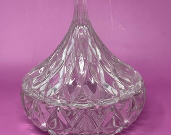 Vintage Cut Glass Candy Dish with Lid, Diamond Point Pattern Clear Glass Trinket Box, Heavy Lidded Bowl, Retro Table Decor Gift